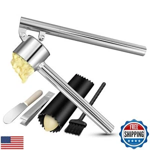 5-in-1 Stainless Steel Garlic Press Set with Large Chamber and Mincer - Heavy - Bild 1 von 5
