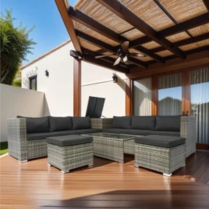 8 Piece Patio Sectional Wicker Rattan Outdoor Furniture Sofa Set with Storage - Picture 1 of 21