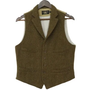 RRL RALPH LAUREN men's WOOL TWEED VEST Size S Brown Solid Casual Tops USED - Picture 1 of 8