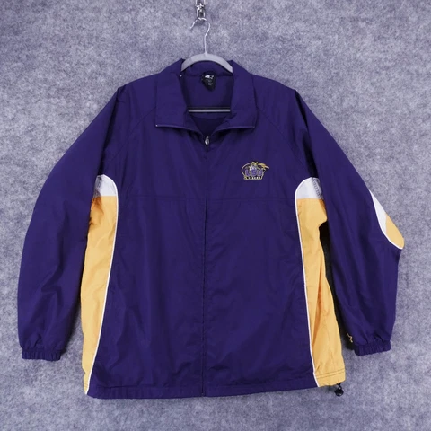 LSU Tigers Windbreaker Starter Mens Large Purple w/ LSU Logo Full Zip Lined Cover
