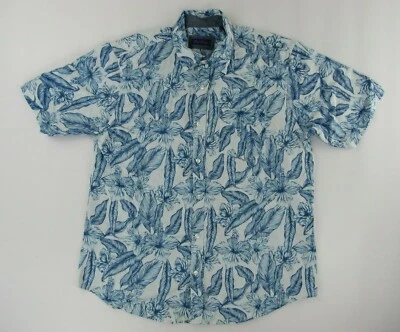 Camisa Hawaiana Alan River Para Hombres XL Mezcla de Lino Azul Blanco Floral Abotonada Foto 1 de 4