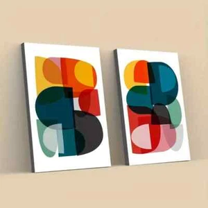 2 Piece Abstract Geometric Modern Art Wall Art Canvas Unframed - Foto 1 di 6