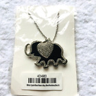 Sparkly Elephant pendant necklace White Crystal Black Resin Silver Tone Chain