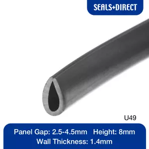Rubber U Channel Section U49 - Fits 2.5mm to 4.5mm Panel Edge - 8mm Height - Picture 1 of 2
