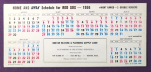 1956 Red Sox Game Schedule Ink Blotter Home Away Boston Heating Plumbing Supply - Picture 1 of 2