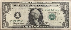 1963 B JOSEPH W. BARR US ($1) ONE DOLLAR - G 58585014 -START BID $19.99 - Picture 1 of 2