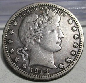 1914-S BARBER QUARTER DOLLAR 25C **VF+** RARE US COIN. - Bild 1 von 10