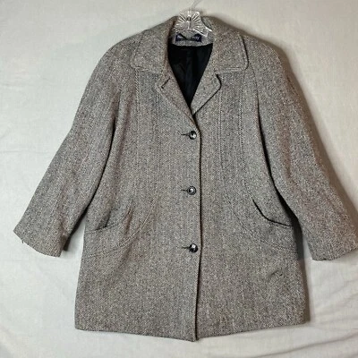 Herman Kay Womens Coat Size 10 Wool Blend Jacket Overcoat Button Herringbone - Image 1 of 4