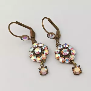 Michal Negrin Earrings Dainty Aurora Borealis White Crystals Delicate Bride VTG - Picture 1 of 11