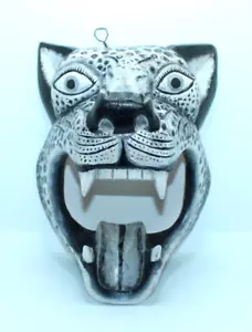Schwarz-weiße Kiefernholz Jaguar Wandmaske handgeschnitzt & bemalt guatemaltekisch - Bild 1 von 10