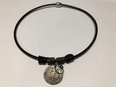 Collana NAOREM - Argento E Cuoio Con Moneta - SILVER & LEATHER - Immagine 1 di 4