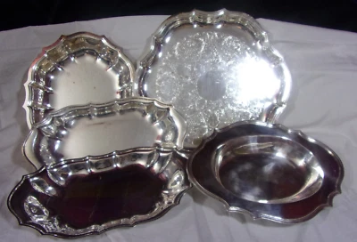 Vintage Lot of 5 Chippendale  International Silver Serving Platters and dish - Image 1 of 4