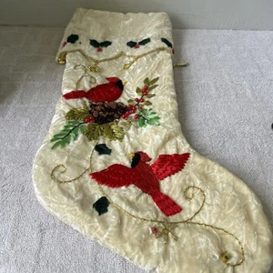 WEIHNACHTEN FEIERTAG STRUMPF KARDINAL MIT STECHPALME ROT/GRÜN/WEISS SAMTWEICH 16" - Bild 1 von 10