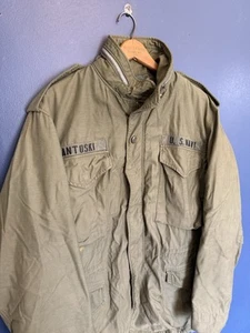 Vintage 70’s US Navy M-65 Olive Green Field Jacket Size Medium Seabees - Picture 1 of 8