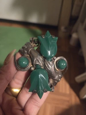 WIDE Cuff Bracelet Spratling Design Sterling Silver Green Onyx R Rivera  - Image 1 of 4