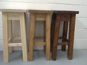 Rustic Heavy Duty Chunky Pine Bar/ Kitchen  Stool (Can be made to any size) - Picture 1 of 5