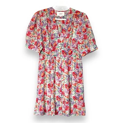 ba&sh Robe Aniela Floral Short Sleeves Mini Dress in Ecru multi Size 2/M  $345 - Image 1 of 4
