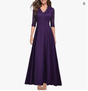 REPHYLLIS V-Ausschnitt Spitze Vintage formell Brautjungfer Hochzeit langes Kleid (lila, M) - Bild 1 von 4