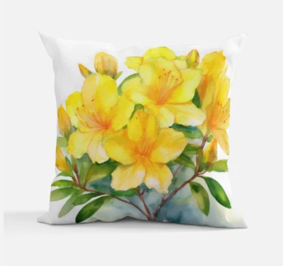 美丽的黄色 Azalea 枕垫 12x12" 16x16" 24x24" 聚酯礼物 — 第 1/4 张图片