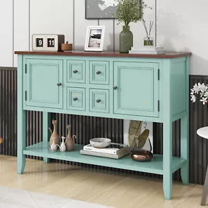 46" Vintage Console Table Wood Entryway Table with 4 Drawers and Storage Shelf - Picture 1 of 3
