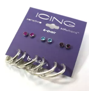RBOT 6 pr. Creolen Kristall Ohrstecker Silber Blau Rosa Zuckerguss OHRRINGE für empfindliche Ohren - Bild 1 von 3
