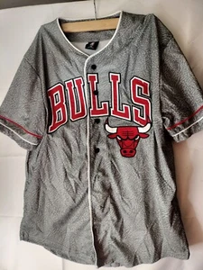 NBA UNK Chicago Bulls Logo grau Knopfleiste Baseball Trikot Herren Größe Lg siehe Bilder - Bild 1 von 9