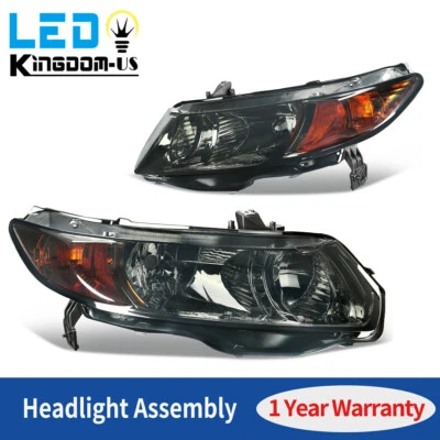 Pair Headlights Black Housing Smoke Lens For 2006-2011 Honda Civic 2-Door Coupe - Image 1 of 4