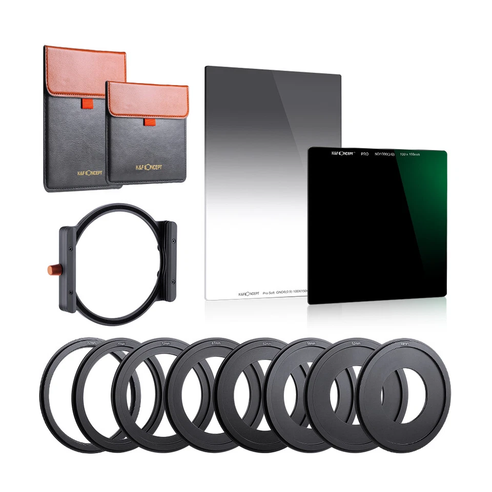 K&F Concept 100m Square ND 1000+150mm GND8 Filter+8 x Filter Adapter Rings Kit - Image 1 of 4