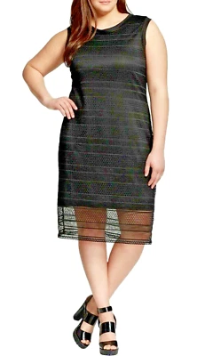 NUEVO Vestido Vaina Vanity Room Negro Malla Encaje Superpuesto Sin Mangas Hasta la Rodilla, 2X Foto 1 de 4