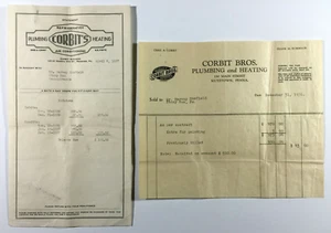 Billheads Corbit Bros Plumbing Heating Kutztown Pennsylvania 1936 1937 - Picture 1 of 5
