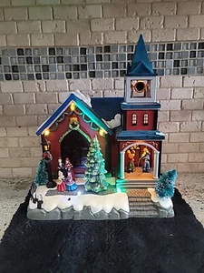 Vintage Eluceo Church In Motion #969272-Lights Sounds Music Spinning Tree - Picture 1 of 7