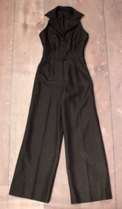 Vtg Women's 70s Black Halter Top Jumpsuit 1970s Wide Leg Sz XS/S Polyester - Picture 1 of 6