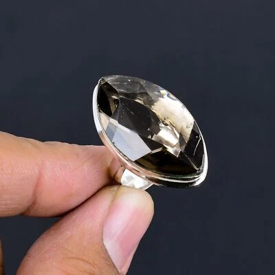 Smoky Quartz Marquise Gemstone Ethnic 925 Sterling Silver Adjustable Ring VJ 910 - Image 1 of 4