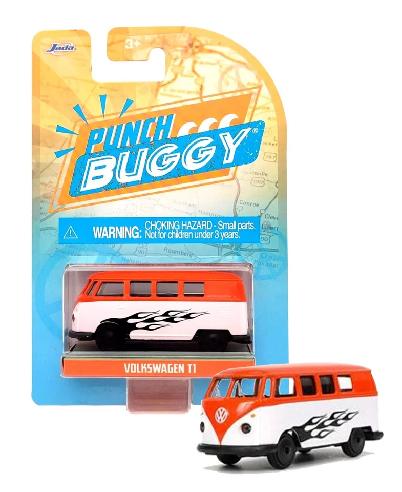 Jada Punch Buggy Volkswagen T1 12 Window Orange/White Van Diecast Mint on Card - Image 1 of 1