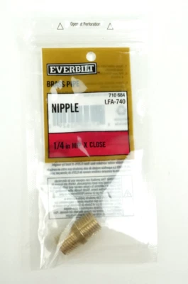 Everbilt 1/4 in. x Close MIP Brass Nipple Fitting 710 684 LFA-740 - Image 1 of 2