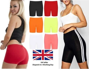 New Ladies Womens Cycling Gym Plain Stretch Shorts Elastic Hot Dance Pants 8-26 - Picture 1 of 31