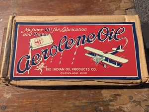 MAKE OFFER! Vintage Aerolene Indian Oil Metal Sign Airplane Gas NOS W/Wax Paper - Picture 1 of 3