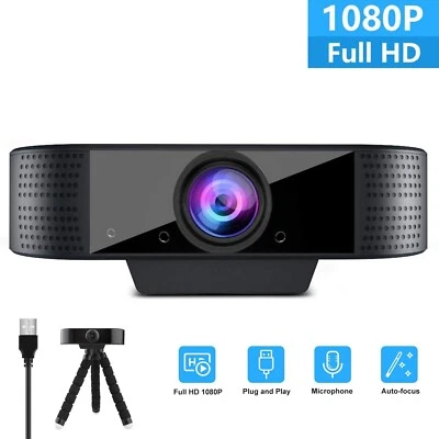 Webcam mit Mikrofon und Stativ,USB 2.0 Full HD 1080p Webkamera für PC, Laptop - Bild 1 von 4