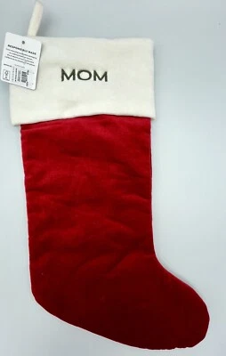 MEDIAS DE NAVIDAD CLÁSICAS DE TERCIOPELO DE GRANERO DE CERÁMICA *MAMÁ* ROJO MARFIL NUEVAS GORRAS MEDIANAS Foto 1 de 2