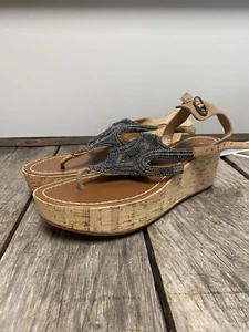 Anthropologie Free People silber Perlen Kork Plateau Keilabsatz Zehenstegsandalen Gr. 9 #1 - Bild 1 von 5
