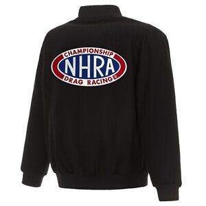 NHRA JH Design Wool Reversible Full Snap Jacket Embroidered Patch Logos Black