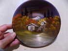 Vtg Tin Bowl Acrylic Painting Cabin Mountain Woods Mountain Sky Wall Hanging Art
