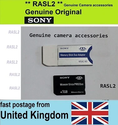 Genuine SONY Memory Stick Pro Duo 1GB Memory Card + MSAC-M2 Adaptor, DSC-F77 - Image 1 of 4