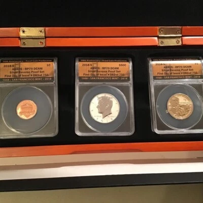 2018 3pc Proof Set (penny, Half, Dollar) ANACS RP70 FDOI In Display Box - Image 1 of 4