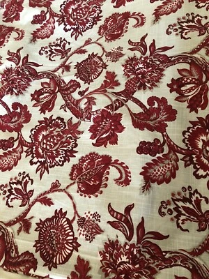 1+ Yard Rich Shades of Red Floral on Beige 2005 ROBERT ALLEN Fabric Remnant - Image 1 of 4