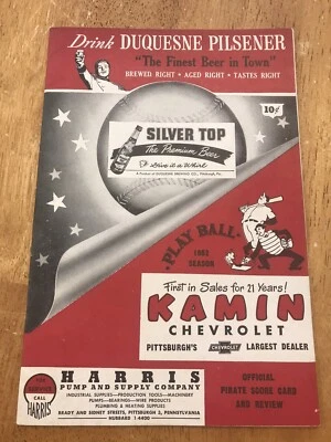 BEAUTIFUL 1952 BROOKLYN DODGERS PITTSBURGH PIRATES SCORECARD JACKIE ROBINSON - Image 1 of 4