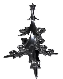 Portacandele albero di Natale vintage cromato tono argento alto 13" fienile ceramica - Foto 1 di 6