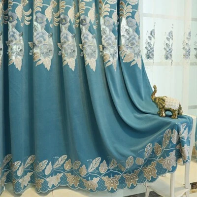 Cortinas bordadas florales cortinas cachemir apagón panel ventana ojales Foto 1 de 4