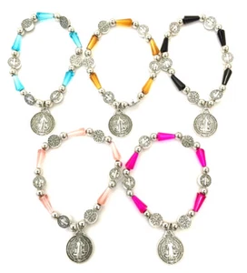 Saint St. Benedict Medal Protection Women's Bracelet Glass San Benito Pulsera - Picture 1 of 10