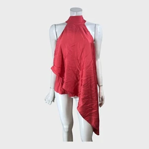 Branded Coral Asymmetric Draped Blouse - Picture 1 of 4